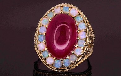 Ruby and opals massive gold ring
