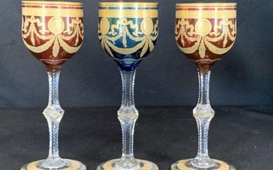 SAINT LOUIS "CONGRESS" CRYSTAL COLORED GLASSES X 3