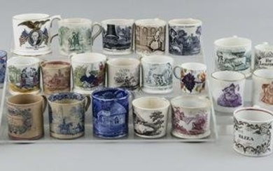 SIXTY-SEVEN ENGLISH TRANSFERWARE CHILDREN’S MUGS 19th Century Heights from 2” to 3&#8221