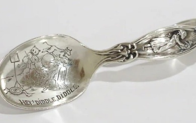 STERLING SILVER WALLACE ANTIQUE "HEY DIDDLE DIDDLE" BABY SPOON