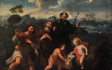 Saints pèlerins Italie, XVIIe/XVIIIe siècle Huile sur toile, rentoilée 60 x 75 cm