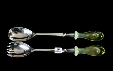 Salad Fork & Spoon, Vaseline Opal Handles