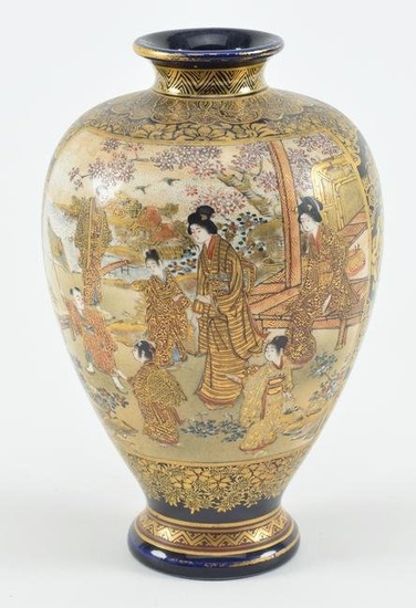 Satsuma vase. Japan. Meiji period (1868-1912). Decoration of women, children and warriors on a deep