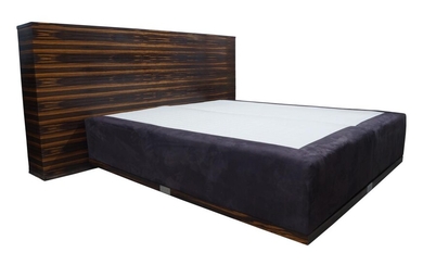 Savoir, a contemporary Macassar double bed, with Macassar veneered back board, bed 170cm wide, 225cm long, backboard 245cm wide