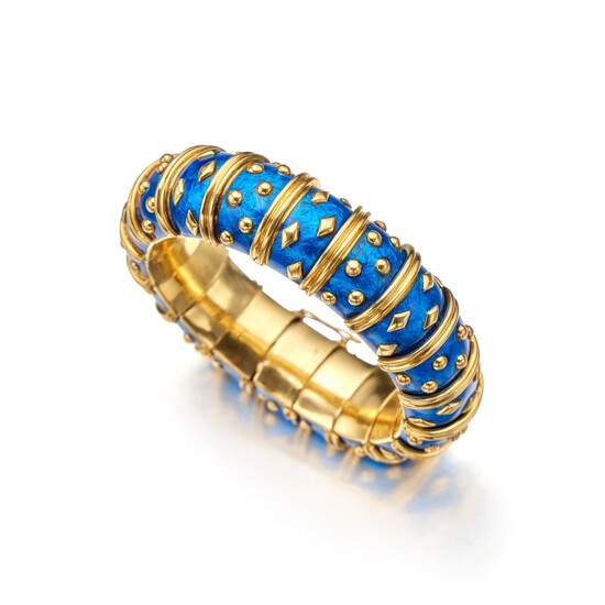 Schlumberger for Tiffany & Co. Gold and Enamel 'Dot Losange' Bangle-Bracelet, France