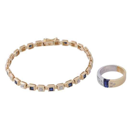 Schmuckset Ring und Armband mit Saphiren und Diamanten