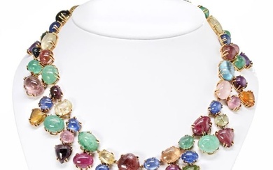 Seaman Schepps Multi Gems 18K Yellow Gold Necklace & Earrings Jewelry Set