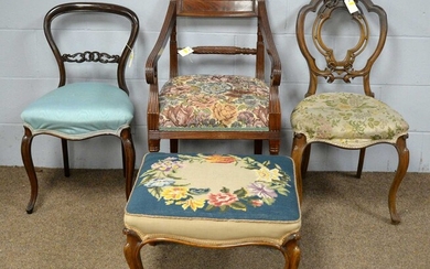 Selection of three chairs and a stool.