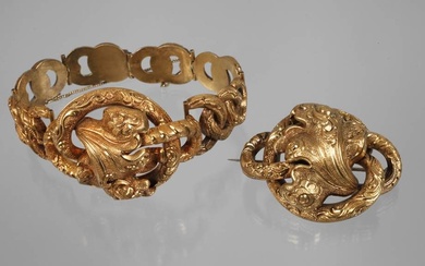 Set de bijoux Biedermeier vers 1820, argent doré (vérifié par analyse spectrale à 800/1000), composé...