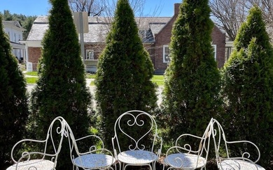 Set of Eight French Wrought Iron Garden Armchairs
