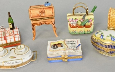 Seven Limoge Peint Main trinket boxes including: garden