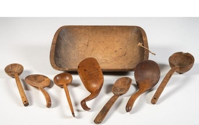 Seven Wooden Spoons and Bowl