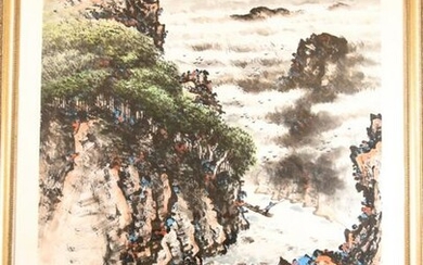 Signed Large Scale Chinese Watercolor Painting