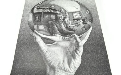 Signed MC Escher Hand w Reflecting Sphere Poster
