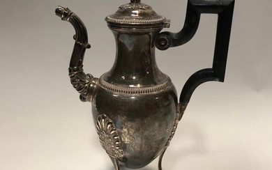 Silver tripod teapot with ebony handle