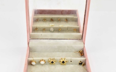 Six pairs of 9ct gold stud earrings to include claw...