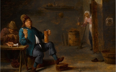 Smokers and drinkers in an inn, Attributed to David Teniers the Younger
