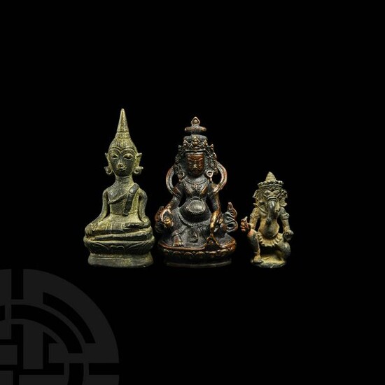 South Asian Ganesh, Tara and Buddha Figure Group