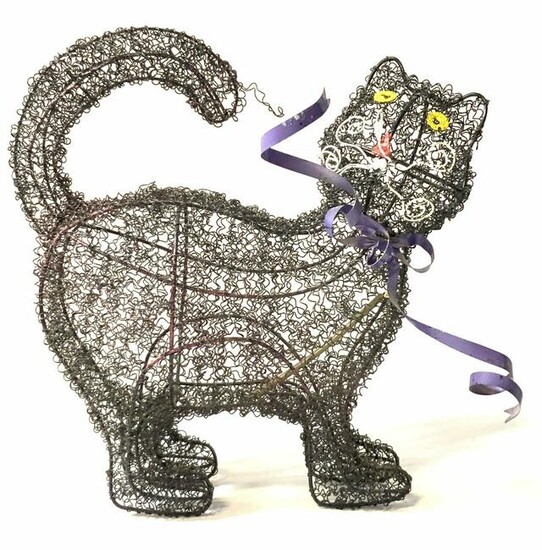 Standing Black Cat Form Wire Sculpture