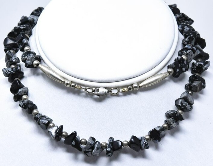 Sterling Silver & Snowflake Obsidian Necklace