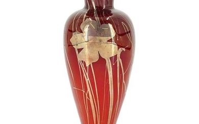 Steuben Red Aurene Iridescent Floral Vase