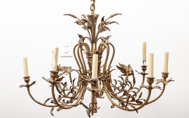 Stunning And Ornate Eight-Arm Chandelier With Sparrows And Flowers