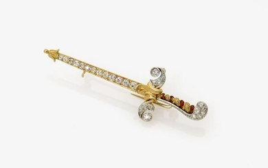 Sword shaped pin studded with diamonds and enamel