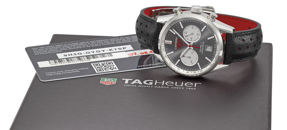 TAG HEUER. A STAINLESS STEEL AUTOMATIC CHRONOGRAPH WRISTWATCH WITH DATE, ORIGINAL WARRANTY AND BOX, SIGNED HEUER, CARRERA, CALIBRE 17, REF. CV5110.FC6310, CASE NO. 1’780’228, CIRCA 2018