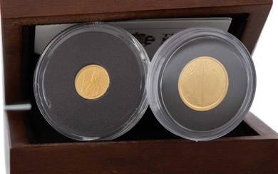 THE ALDERNEY 2008 CONCORDE ONE POUND GOLD PROOF COIN ALONG WITH ONE OF THE WORLD'S SMALLEST COINS