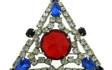 THELMA DEUTSCH PIN BROOCH WHITE RED CLEAR STONES