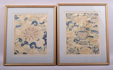 TWO 19TH CENTURY CHINESE FRAMED EMBROIDERED PANELS, one