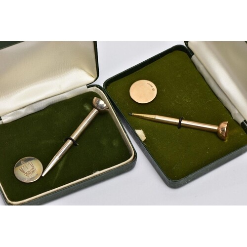 TWO CASED GOLF TEE AND MARKER SETS, the first in 9ct gold, 9...