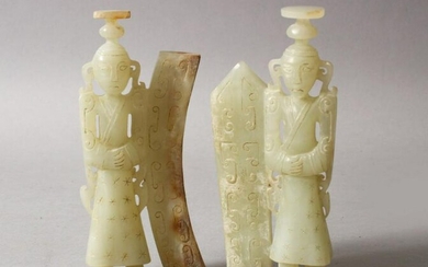 TWO GOOD CHINESE CARVED JADE / HARDSTONE FIGURES, each