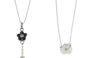 TWO NECKLACES WITH FLOWER-SHAPED PENDANTS IN 18KT WHITE GOLD