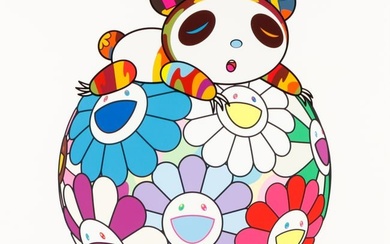 Takashi Murakami (Japanese, b. 1962) "Atop a Ball of Flowers, a Panda Cub Sleeps Soundly"