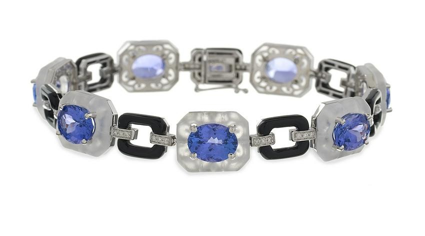 Tanzanite, Diamond, Crystal and Onyx Bracelet