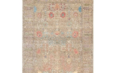 Taupe Silk With Textured Wool Directional Vase Design Hand Knotted Rug