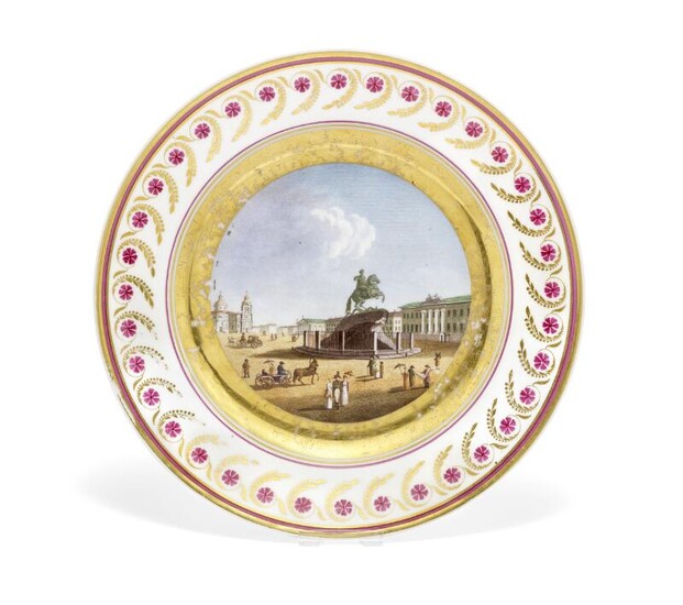 NOT SOLD. The Imperial Porcelain Factory, c. 1820-1825: A Russian porcelain plate with motif from St. Petersborg. Diam. 24 cm. – Bruun Rasmussen Auctioneers of Fine Art