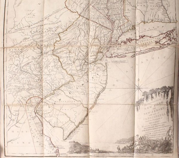 Thomas Jefferys' Important Revolutionary War Period Map, "The Provinces of New York, and New Jersey; with Part of Pensilvania, and the Province of Quebec...", Holland/Pownal