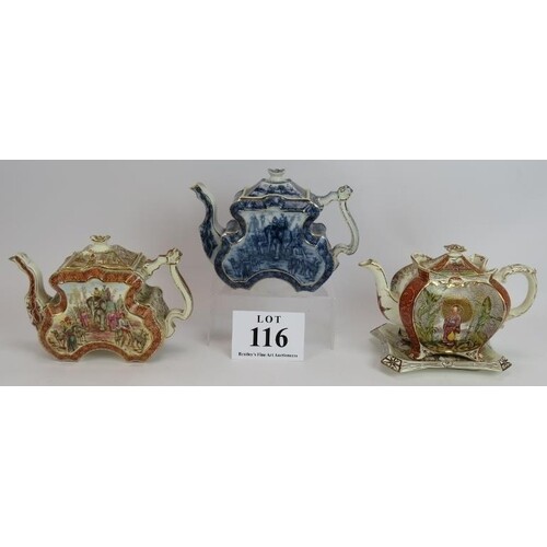 Three 19th Century aesthetic movement tea pots, one with sta...