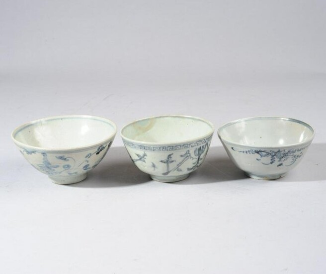 Three Ming Blue & White Bowls