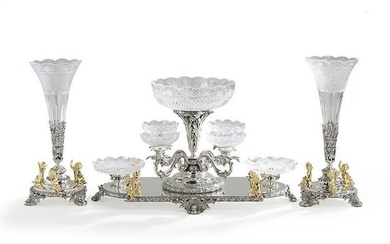 Three-Piece Silverplate & Glass Table Garniture
