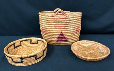 Three Vintage Native American Baskets - Two Tohono O'odham and One Apache