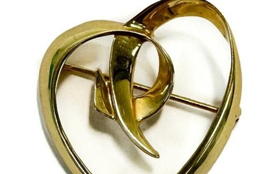 Tiffany & Co. 18k Yellow Gold Open Heart Pin Brooch by Paloma Picasso, 1983