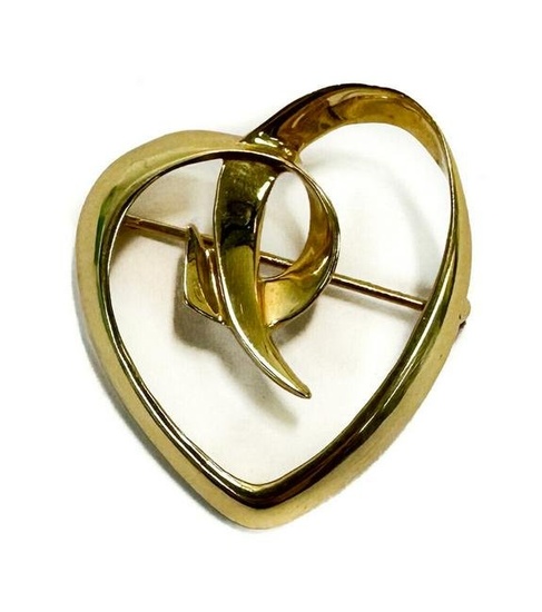 Tiffany & Co. 18k Yellow Gold Open Heart Pin Brooch by Paloma Picasso, 1983
