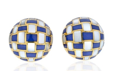 Tiffany & Co. Angela Cummings Lapis And Mother Of Pearl Inlay Clip Earrings
