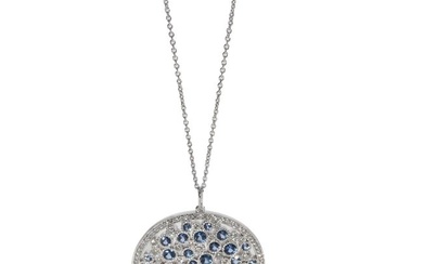 Tiffany & Co. Cobblestone Sapphire Diamond Medallion Pendant Platinum 0.91 Ctw