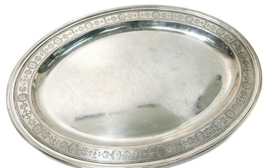 Tiffany & Co. Sterling Silver 18 inch Oval Tray #20182B / #2510, 1927. Urns