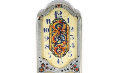Travel clock: extremely rare Art Nouveau miniature travel clock with enamel/ silver case and unique enamel dial, Zenith No.2439, ca. 1910