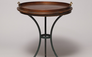 Tray table, bronze patinated metal, rosewood and brass.